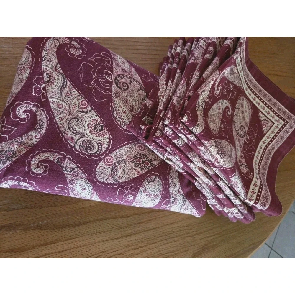 Zina Vasi 70x90 Tablecloth 12 Napkins Red Paisley Thick Cotton Holiday Old World